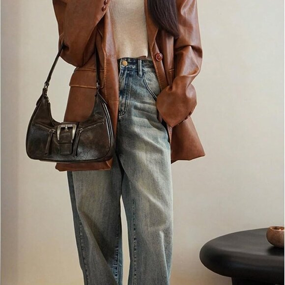 Women's PU Leather Shoulder Bag Zipper Underarm Multi-Pocket Vintage Crossbody - Picture 6 of 7